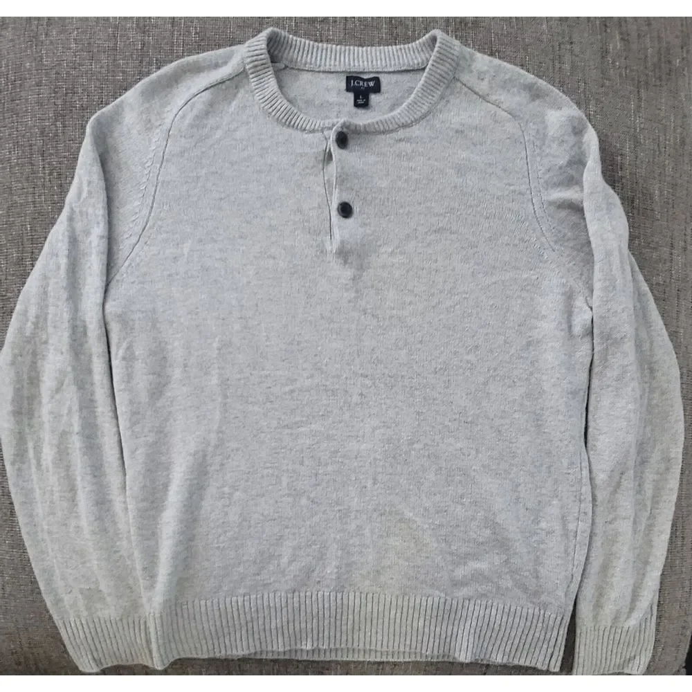 J. Crew Men's Lambswool Blend Light Grey Henley Pullover‎ Sweater Size Large